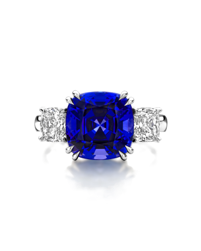 SLAETS Jewellery One-of-a-kind Trilogy Ring Blue Tanzanite and Two Diamonds, 18kt White Gold (watches)